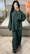 Viscose Set met Knoopsluiting en Wijde Mouwen