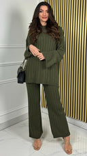 Knitted Wide-Leg Set met Lange Top & Wijde Mouwen 23535