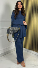 Knitted Wide-Leg Set met Lange Top & Wijde Mouwen 23535