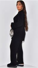 PRE ORDER Knitted Wide-Leg Set met Lange Top & Wijde Mouwen 23535 WORDT 06-11 VERZONDEN