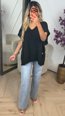 Oversized Trui met V-Hals & Knoopdetails