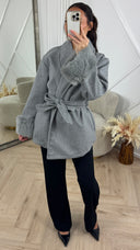 Wrap Coat met Faux Fur Manchetten