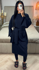 Zipper Essential Long Burkini Split Sleeve Detail + Hijab -Tie Belt