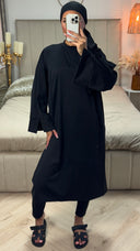 Zipper Essential Long Burkini Split Sleeve Detail + Hijab -Tie Belt