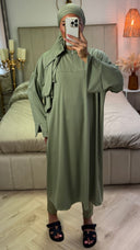 Zipper Essential Long Burkini Split Sleeve Detail + Hijab -Tie Belt