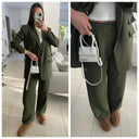 Multi Pockets Blazer+ Trousers Wide Leg Set