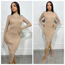High Neck Ribbed Dress Diamond Frills LX75