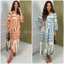 Aztec Maxi Dress Pleated Button Dress