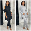 3pcs Set Thin Ribbed Tie Belt