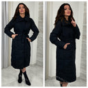 Extra Long Puffer Collar Jacket Tie Belt W15