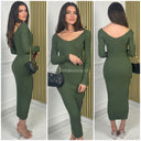 Ribbed V Neck Long Dress 9850
