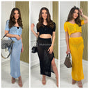 Lurex Beachwear Crop Top Skirt Set