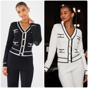 Beautiful Material Cardigan Wide Leg Set Golden Buttons 2315