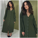 Blouse Maxi V Neck Curved Line Thick Material