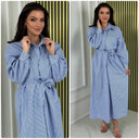 Blouse V Neck Tie Bellt Stripes Dress