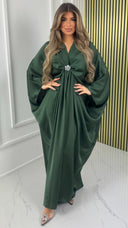 Brooch Detail Oversized Satin Dress