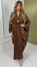 Brooch Detail Oversized Satin Dress