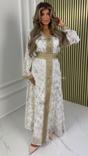 BY FARAH Golden Embroidered Tie Belt Flower Kaftan