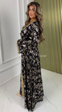 BY FARAH Golden Embroidered Tie Belt Flower Kaftan