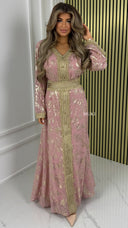 BY FARAH Golden Embroidered Tie Belt Flower Kaftan