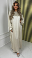 BY FARAH Oversized Fully Rhinestone Dress Button Sleeve