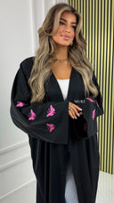 BY FARAH Satin Oversized Kimono Embroidered Butterfly Detail