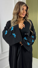 BY FARAH Satin Oversized Kimono Embroidered Butterfly Detail