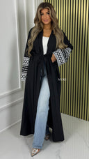 BY FARAH Tie Belt Linenstyle Kimono Embroidery Sleeve Detail