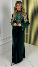 BY FARAH Tie Belt Velvet Oceanblue Diamonds Dress