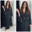 2pcs Beautiful Set Long Vest Wide Legs Elastic Waist Detail