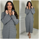 V Neck Collar Fully Cable Oversized Maxi Dress 23525