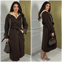 Hooded Trench Coat Buttons Tie Belt