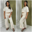 Chester Material Crop Blouse Wide Leg Set