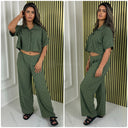 Chester Material Crop Blouse Wide Leg Set