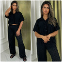 Chester Material Crop Blouse Wide Leg Set