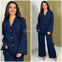 Corduroy 3 Buttons Wide Leg Set