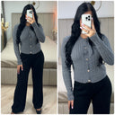 Crop Cable Top Longs Sleeves Golden Buttons