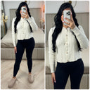 Crop Cable Top Longs Sleeves Golden Buttons