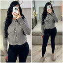 Crop Cable Top Longs Sleeves Golden Buttons