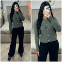 Crop Cable Top Longs Sleeves Golden Buttons