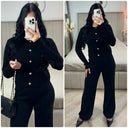 Crop Cable Top Longs Sleeves Golden Buttons