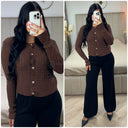 Crop Cable Top Longs Sleeves Golden Buttons