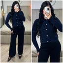 Crop Cable Top Longs Sleeves Golden Buttons