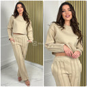 Crop Top + Wide Leg Pants Fleece Set 3 Lines