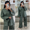 2pcs Set V Neck Slit Sleeve Tie Detail + Wide Leg