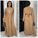 Embroidered Maxi Tie Belt Ruffle Sleeves