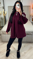 Double Golden Buttons Sleeve Detail Midi Split Coat