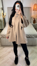 Double Golden Buttons Sleeve Detail Midi Split Coat
