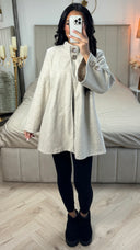 Double Golden Buttons Sleeve Detail Midi Split Coat