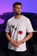 Dutch Angels Broken Red Rose White Oversized T-shirt